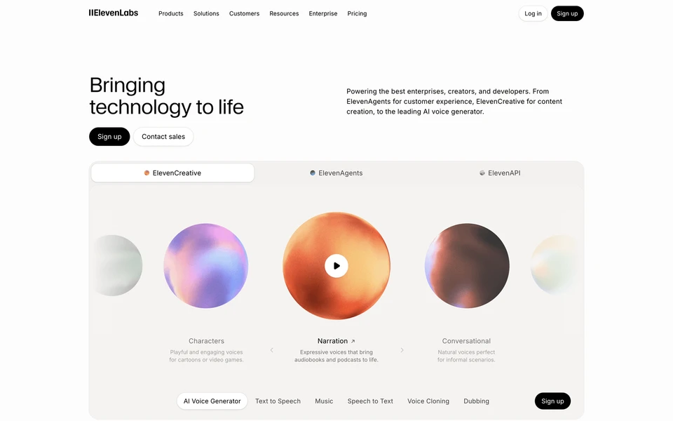 Screenshot of ElevenLabs.io