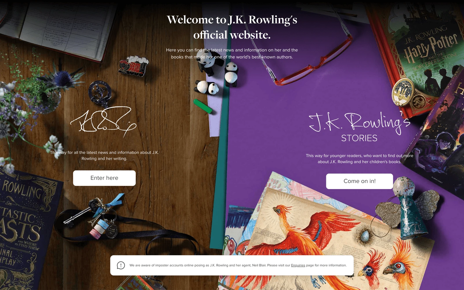 Top screenshot of JKRowling.com