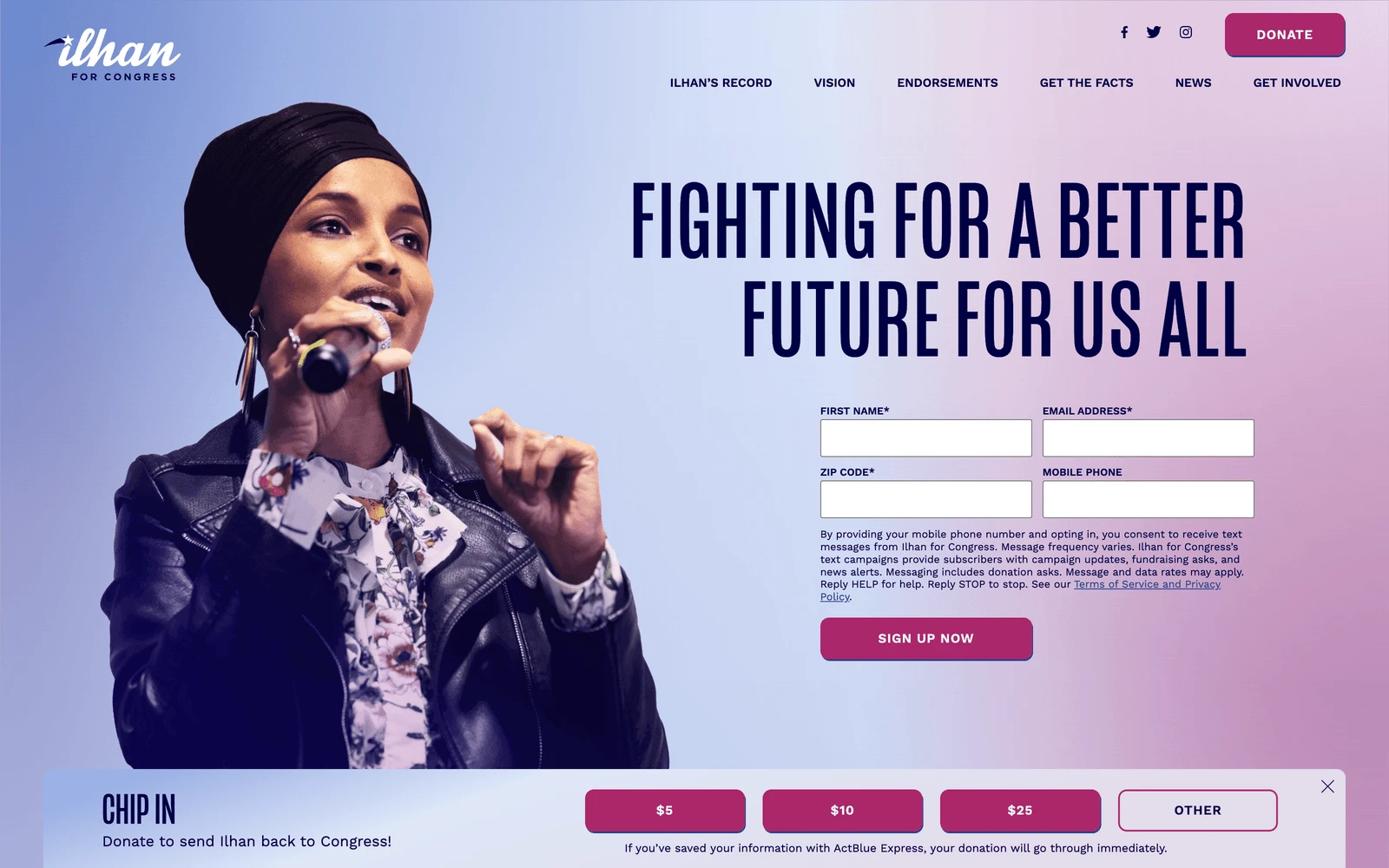 Top screenshot of IlhanOmar.com