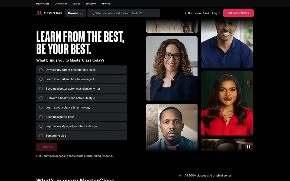 Screenshot of MasterClass.com