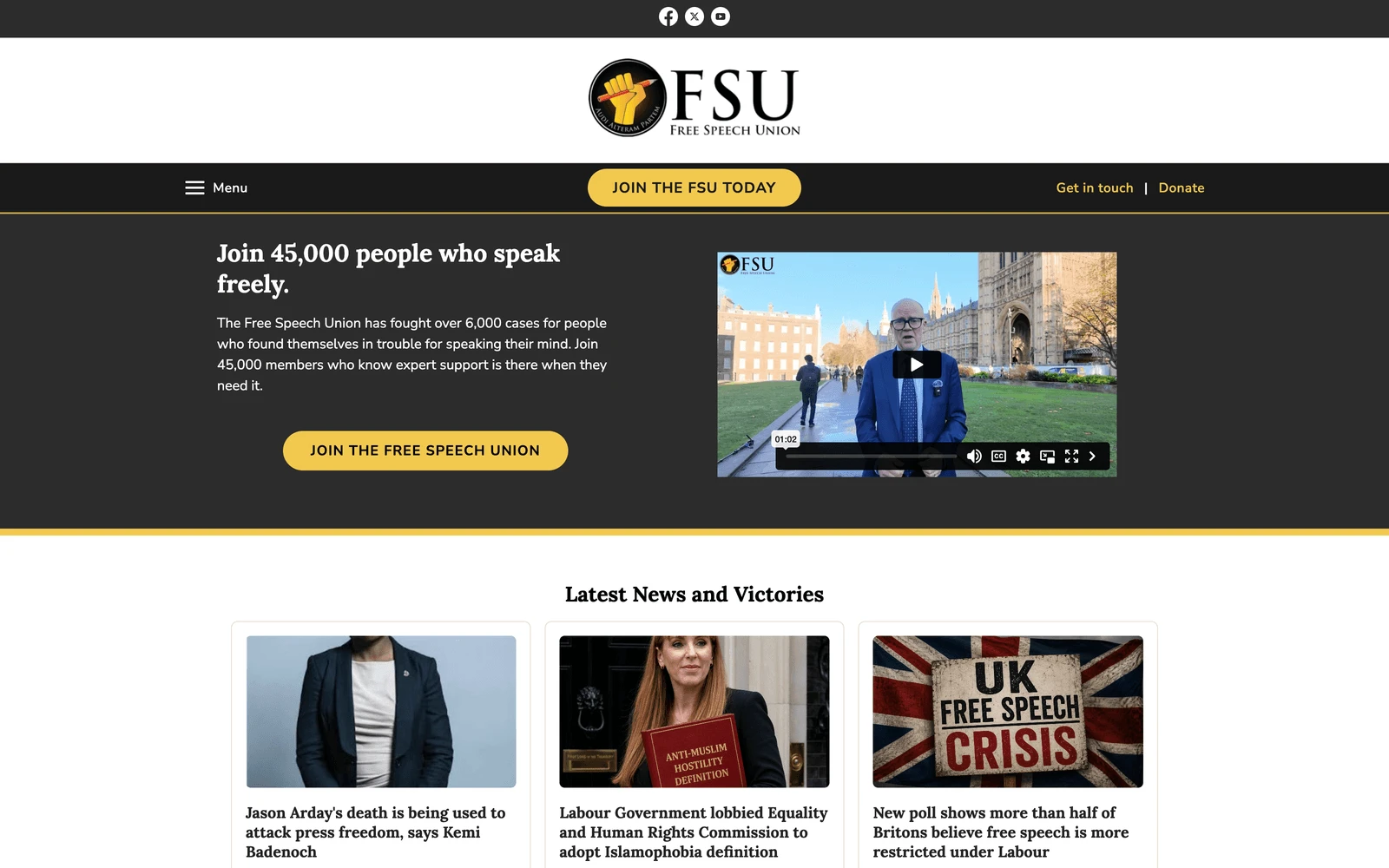 Top screenshot of FreeSpeechUnion.org