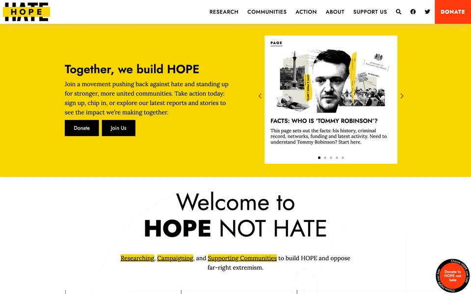 Screenshot of HopeNotHate.org.uk