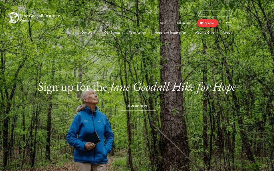 Screenshot of JaneGoodall.ca