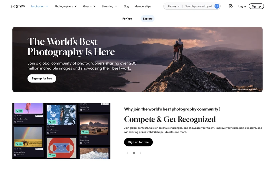 Screenshot of 500px.com