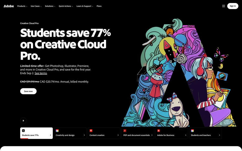 Screenshot of Adobe.com