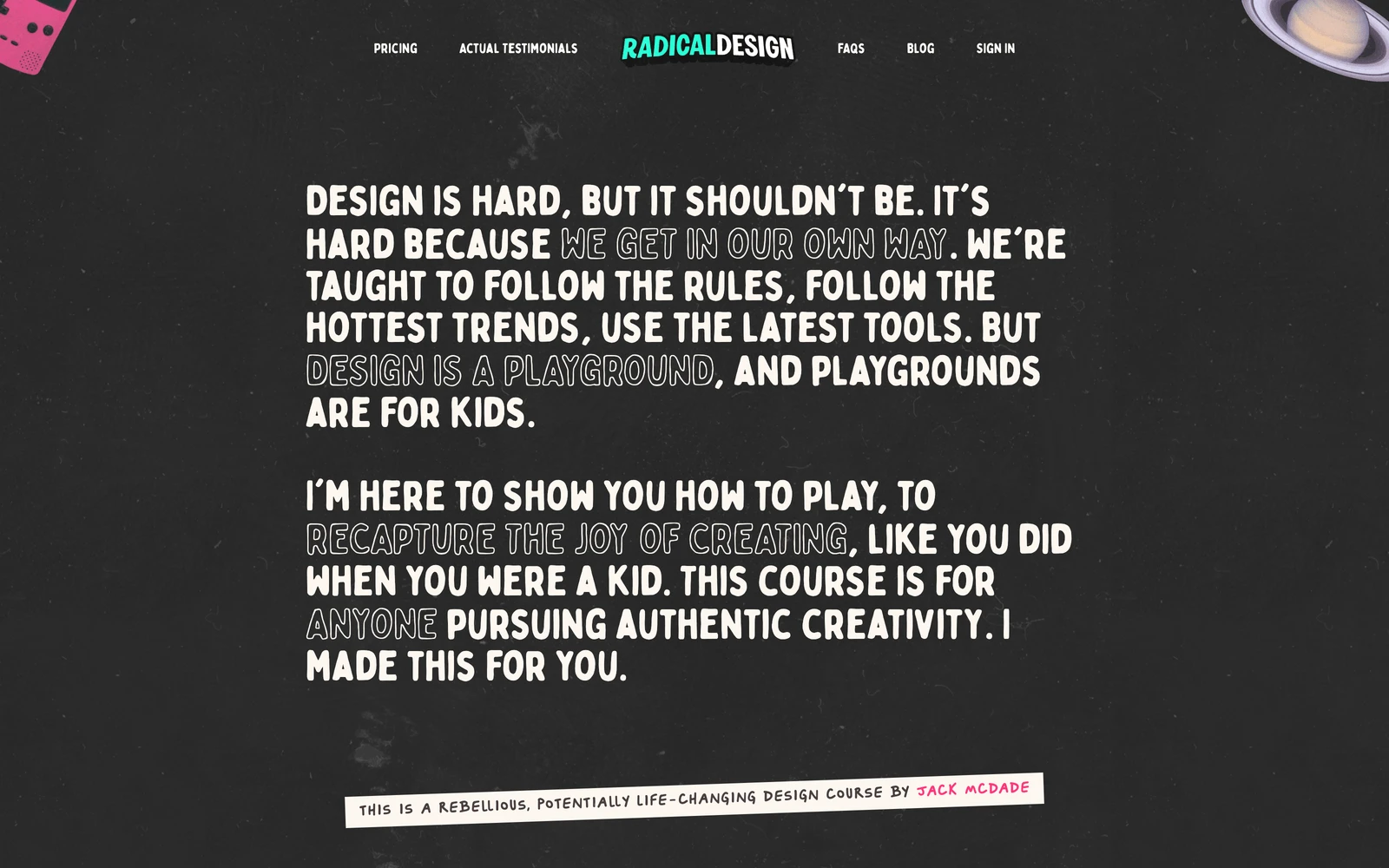 Top screenshot of RadicalDesignCourse.com