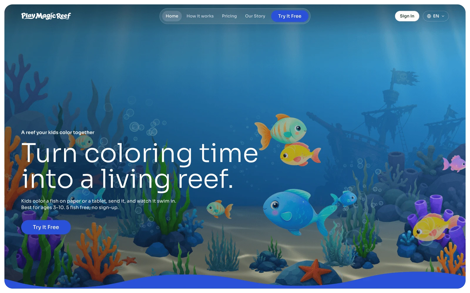 Top screenshot of PlayMagicReef.com