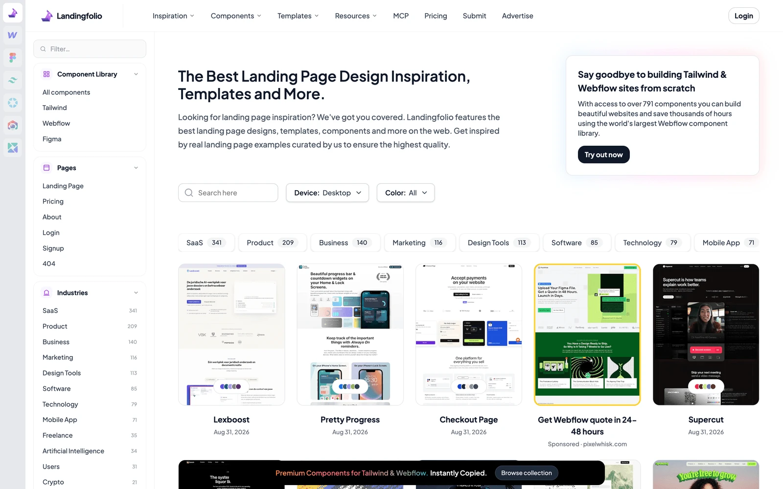 Top screenshot of LandingFolio.com
