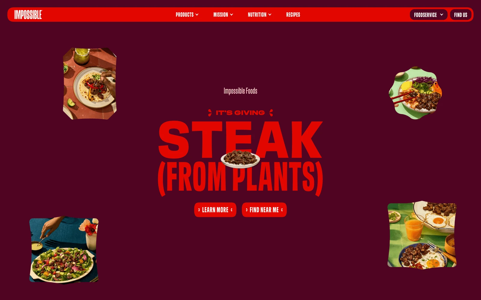 Top screenshot of ImpossibleFoods.com