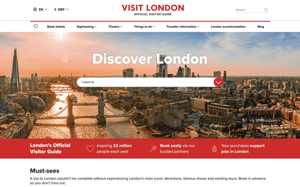 Screenshot of VisitLondon.com