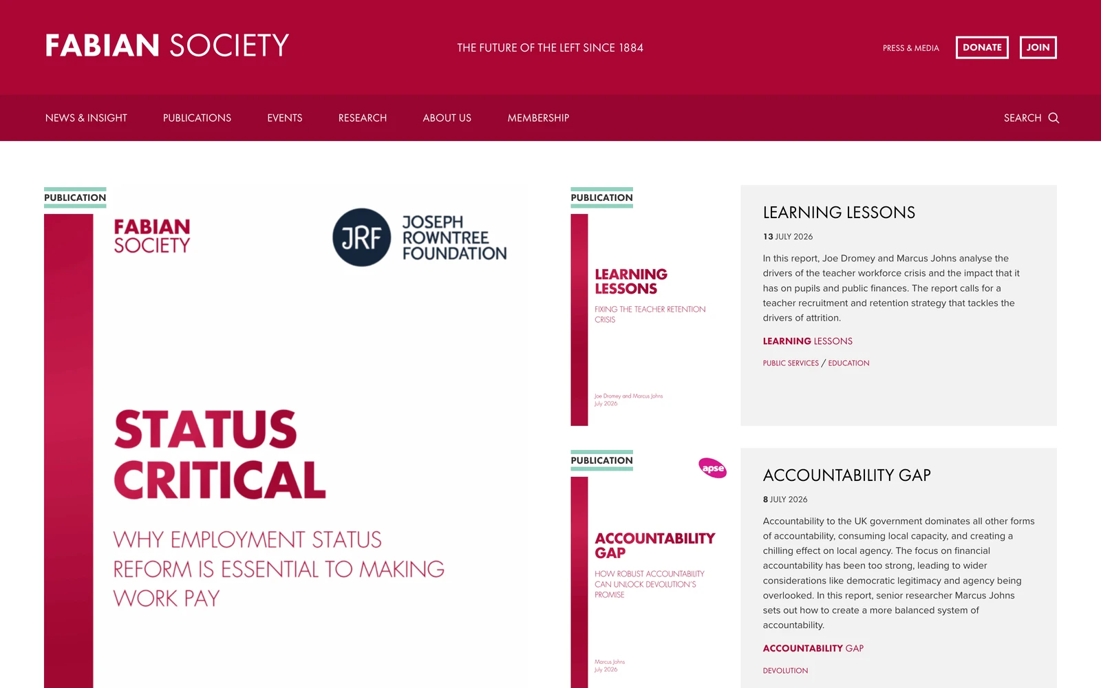 Top screenshot of Fabians.org.uk