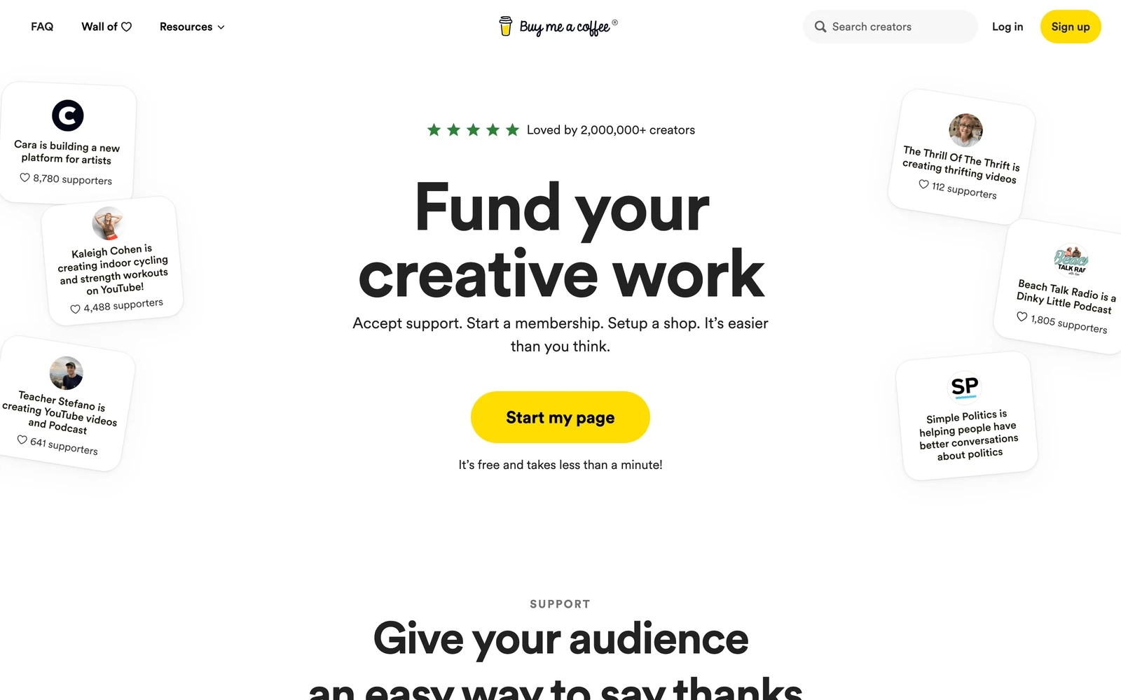 Top screenshot of BuyMeACoffee.com