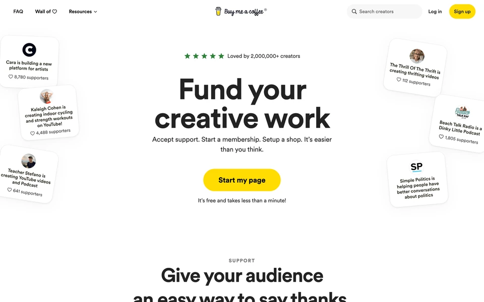 Screenshot of BuyMeACoffee.com