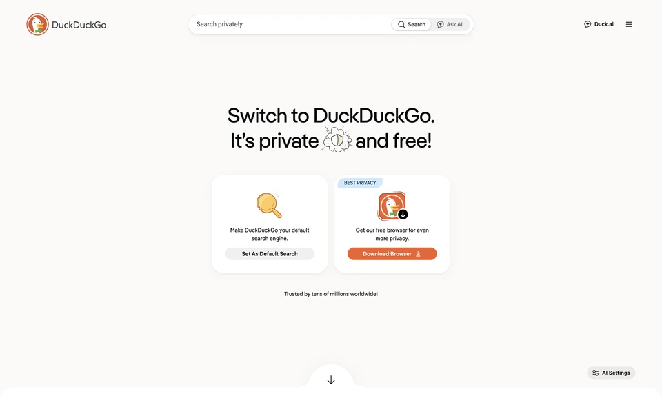 Screenshot of DuckDuckGo.com