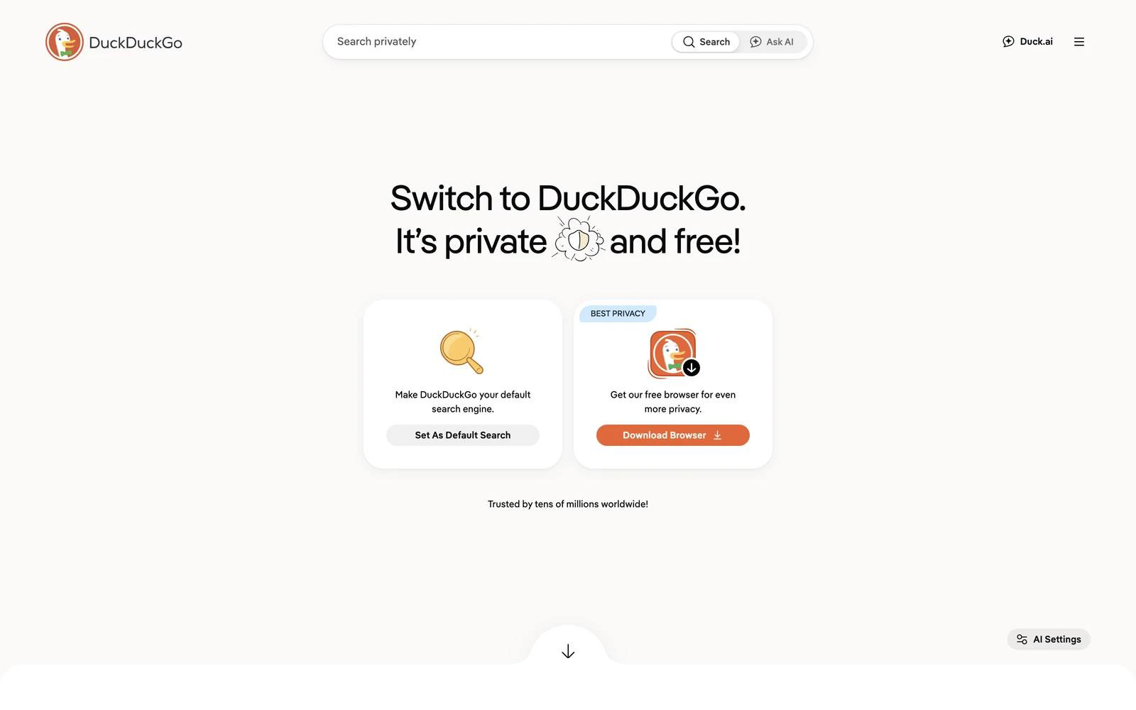 Top screenshot of DuckDuckGo.com