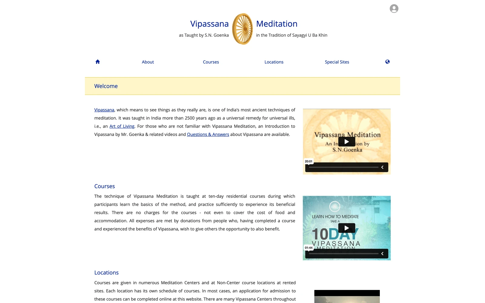 Top screenshot of Dhamma.org