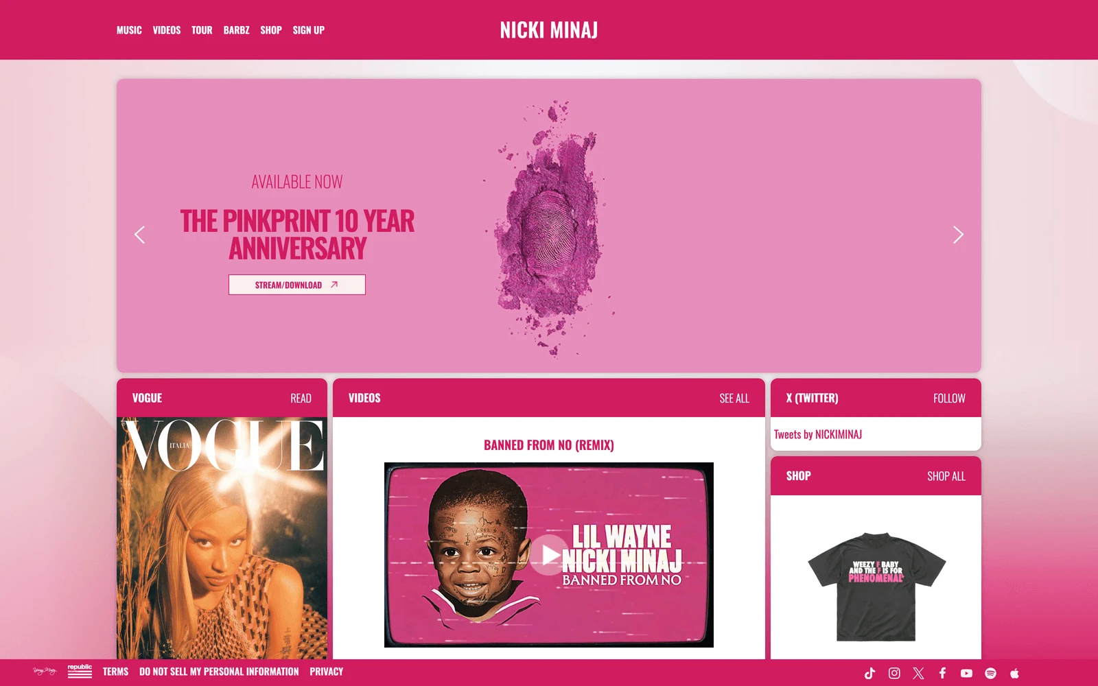 Top screenshot of NickiMinajOfficial.com