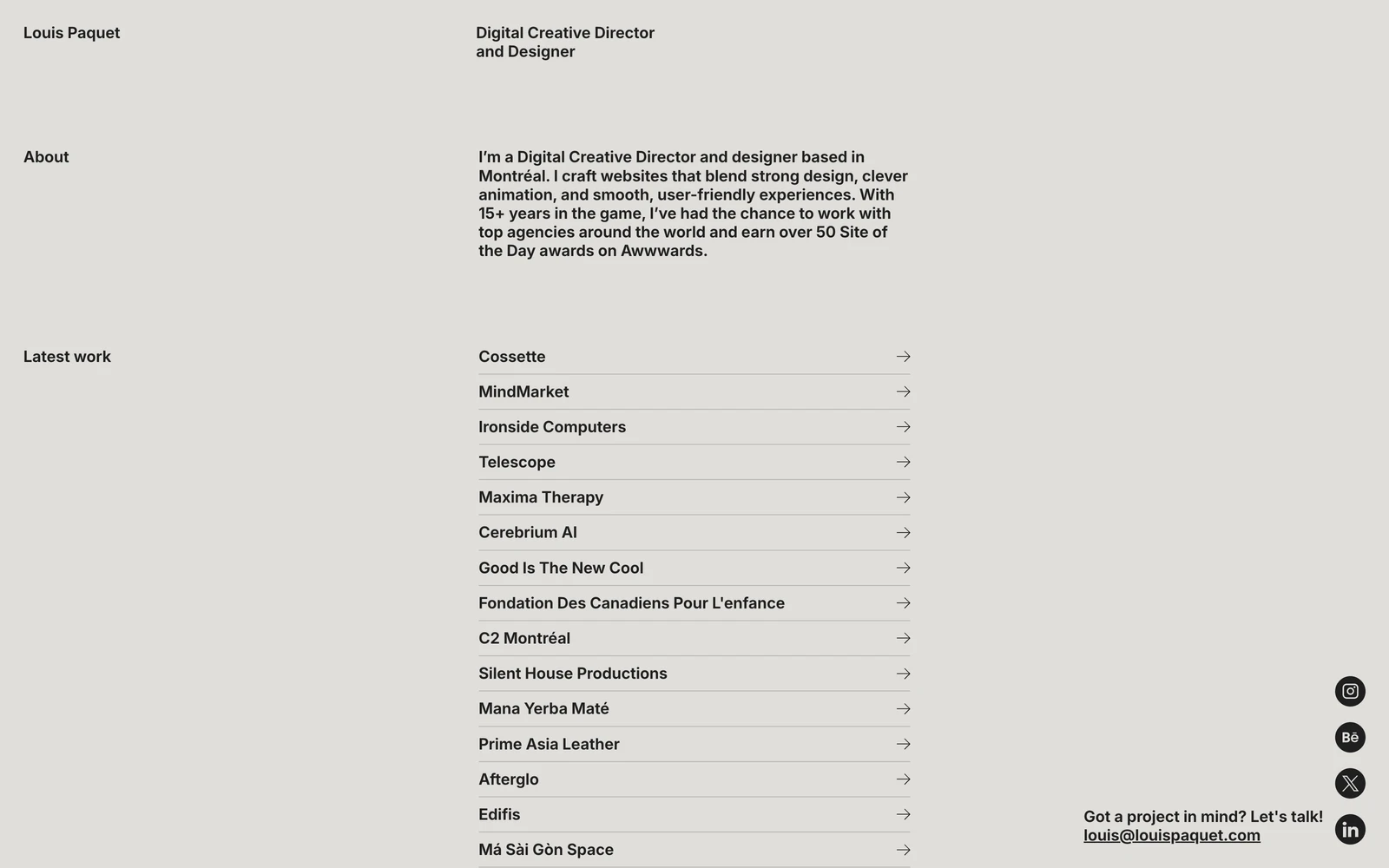 Top screenshot of LouisPaquet.com