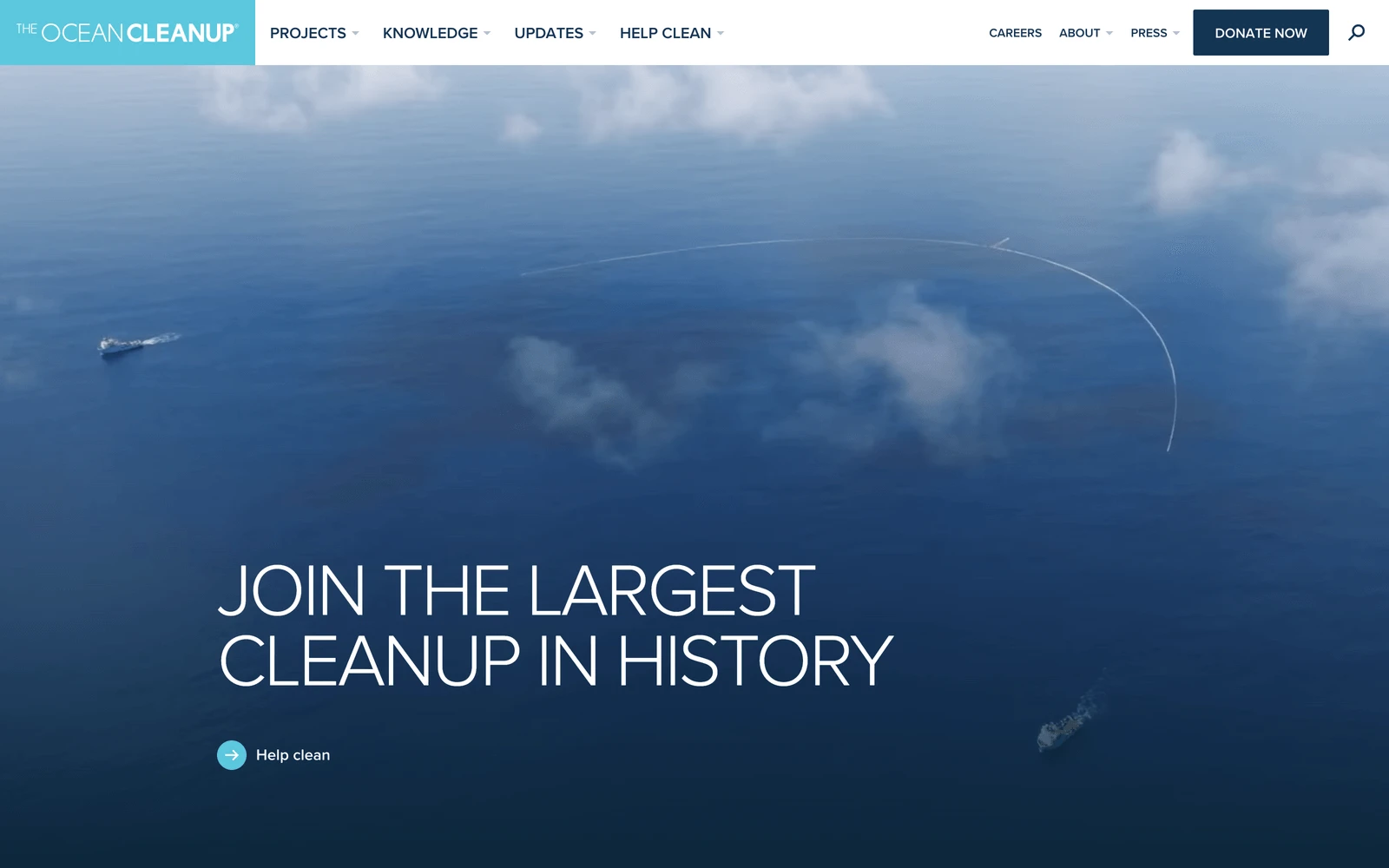 Top screenshot of TheOceanCleanup.com