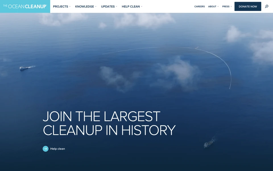 Screenshot of TheOceanCleanup.com