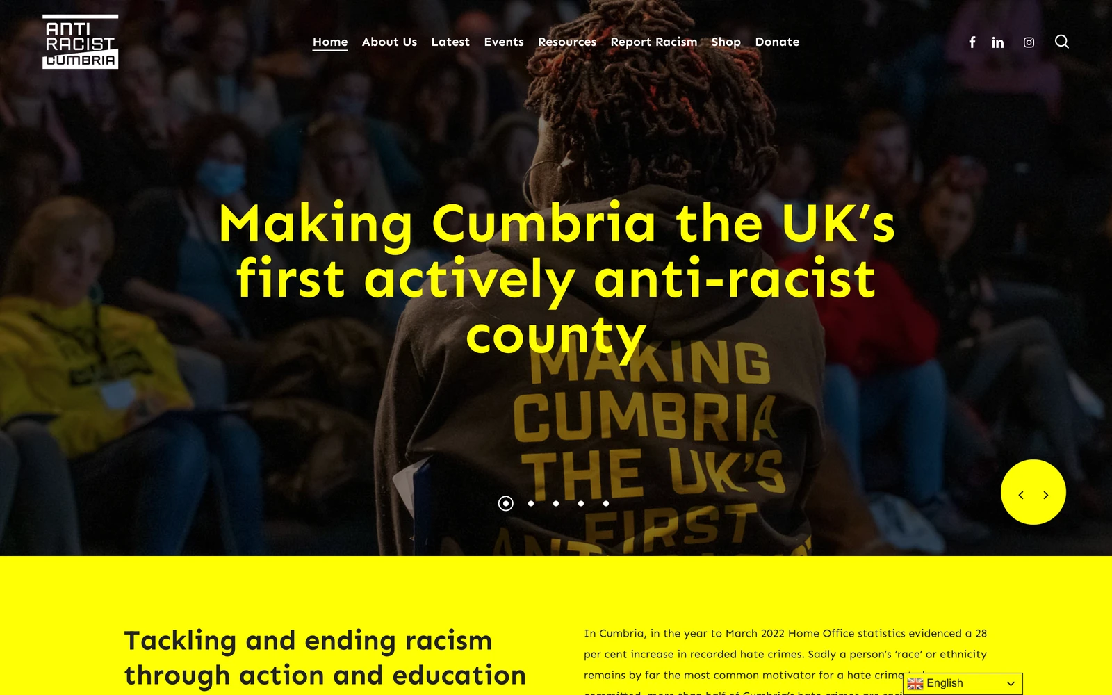 Top screenshot of AntiRacistCumbria.org