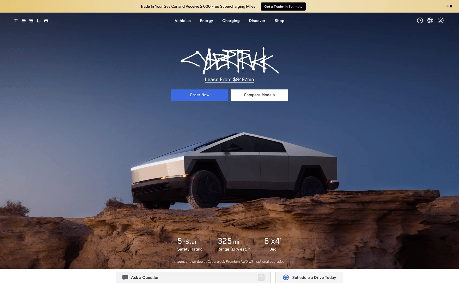 Top screenshot of Tesla.com Cybertruck