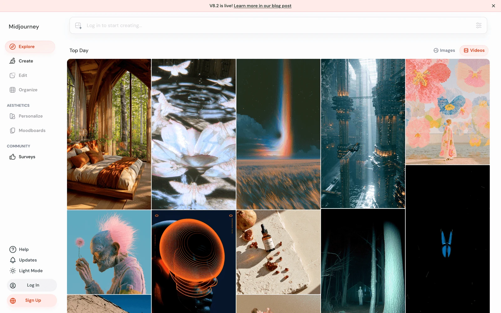Top screenshot of Midjourney.com Explore