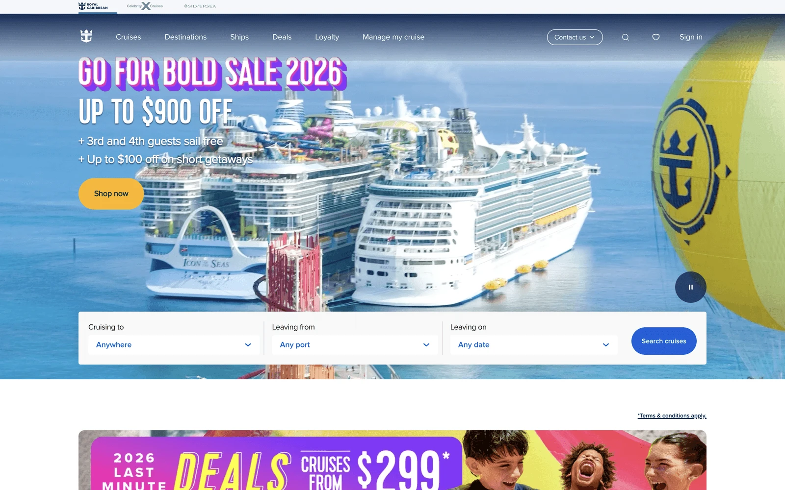 Top screenshot of RoyalCaribbean.com