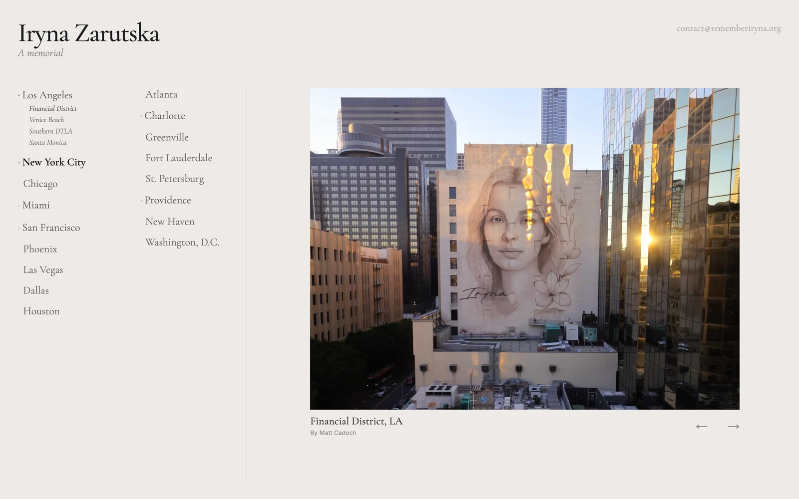 Top screenshot of RememberIryna.org