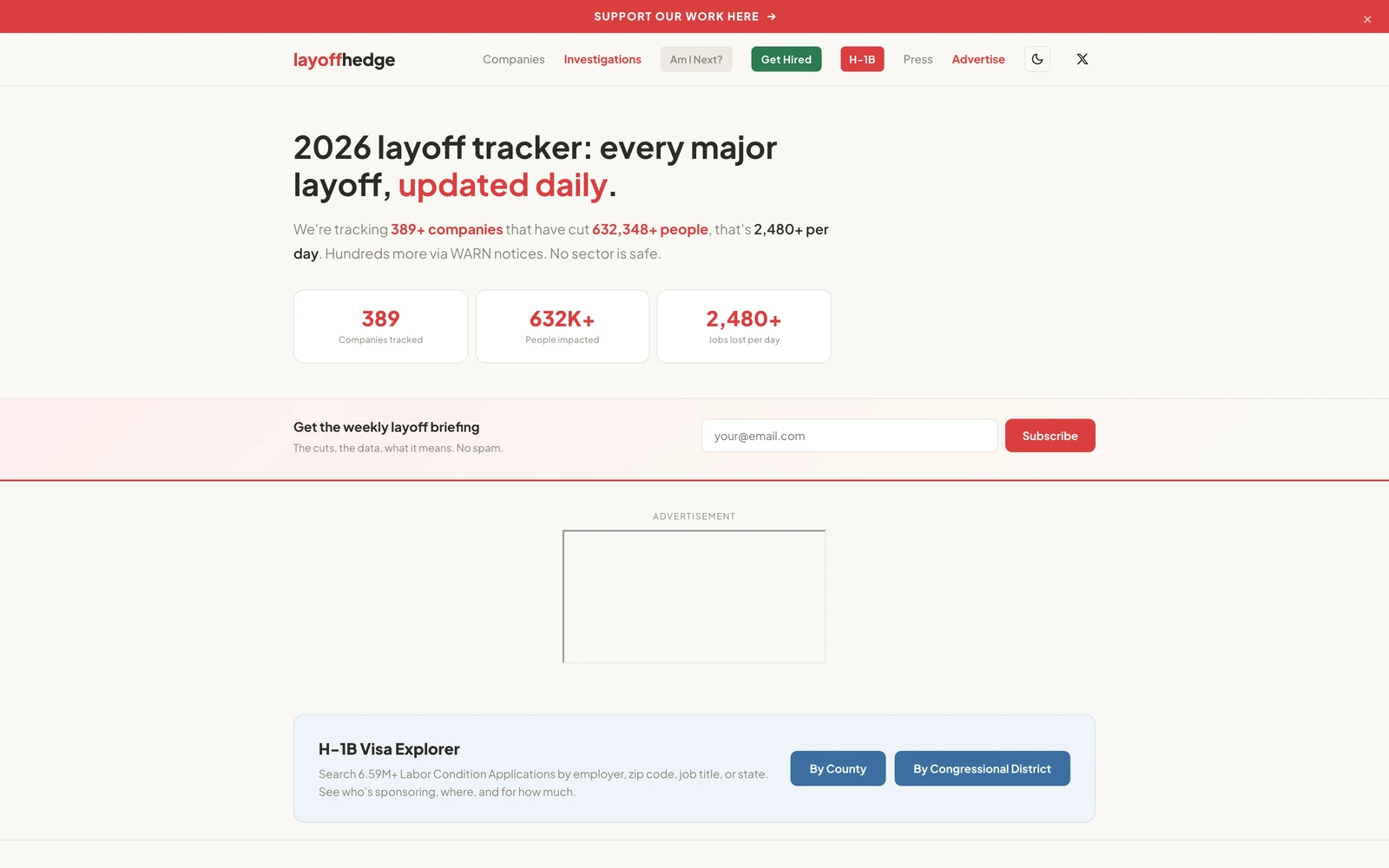 Top screenshot of LayoffHedge.com