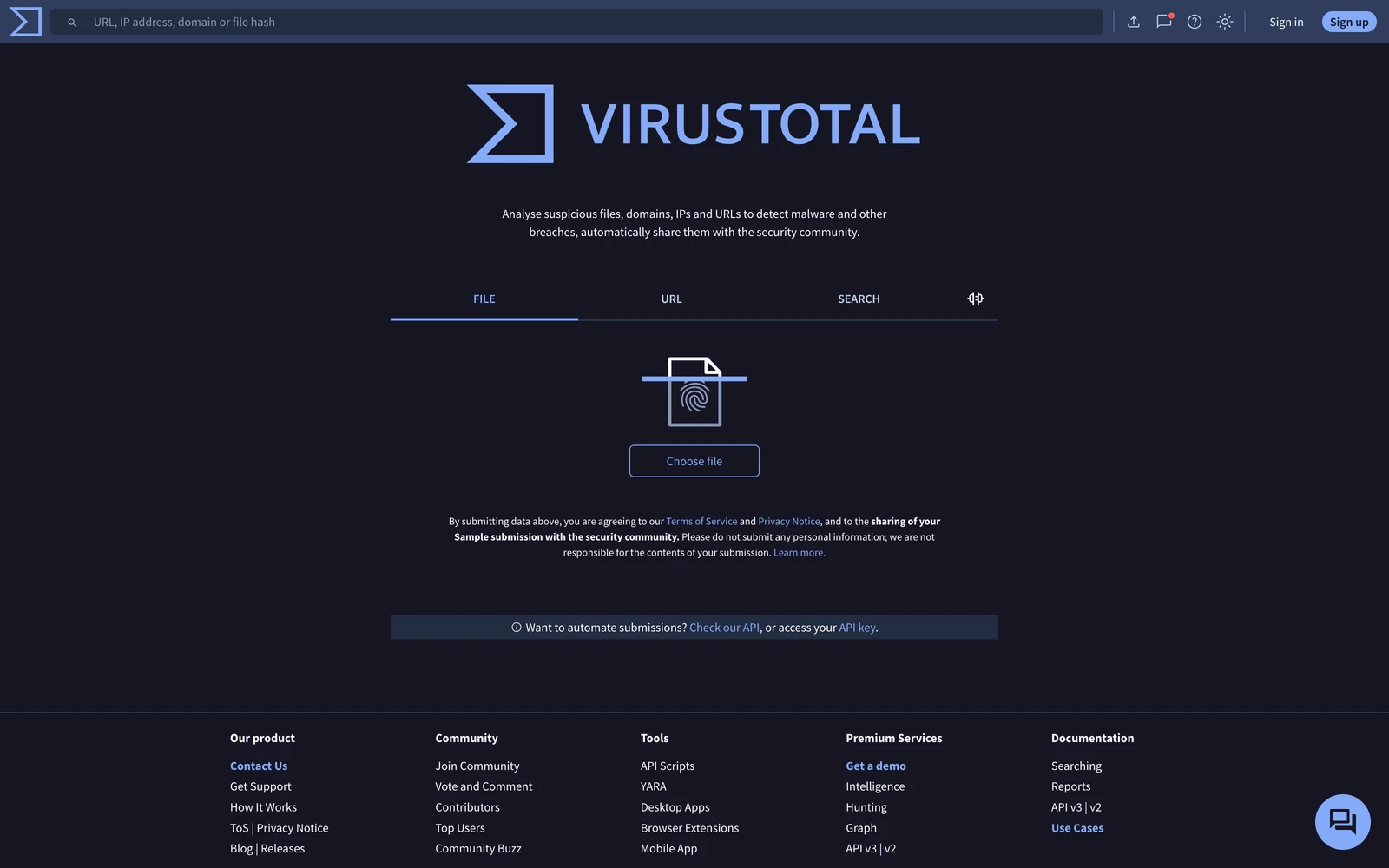 Top screenshot of VirusTotal.com
