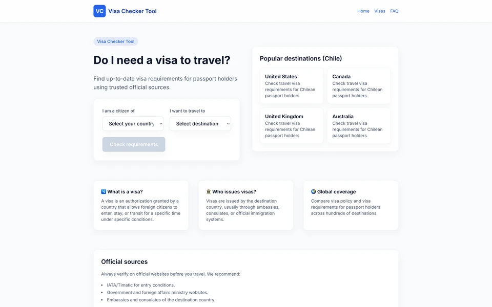 Screenshot of VisaCheckTool.com