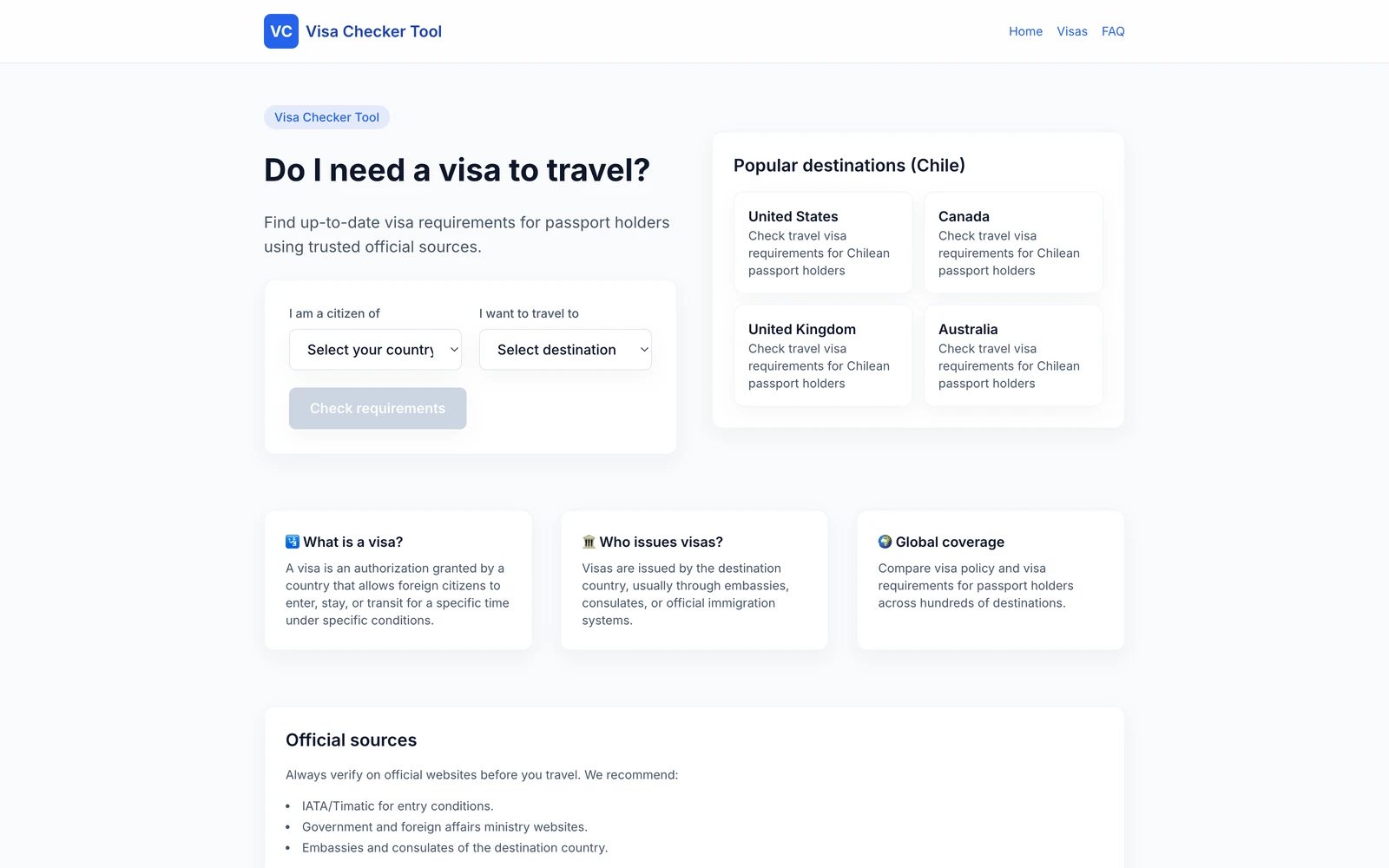 Top screenshot of VisaCheckTool.com