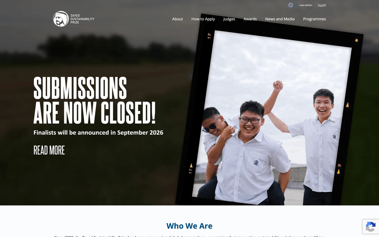 Top screenshot of ZayedSustainabilityPrize.com