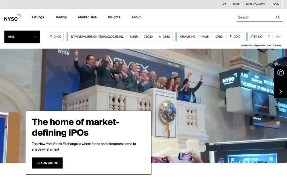 Screenshot of NYSE.com
