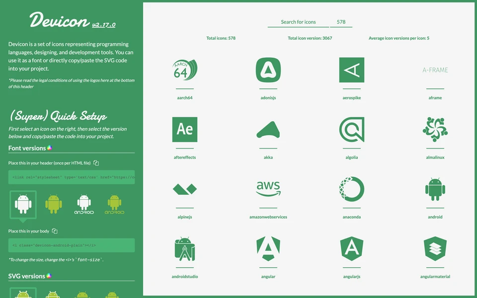 Screenshot of Devicon.dev