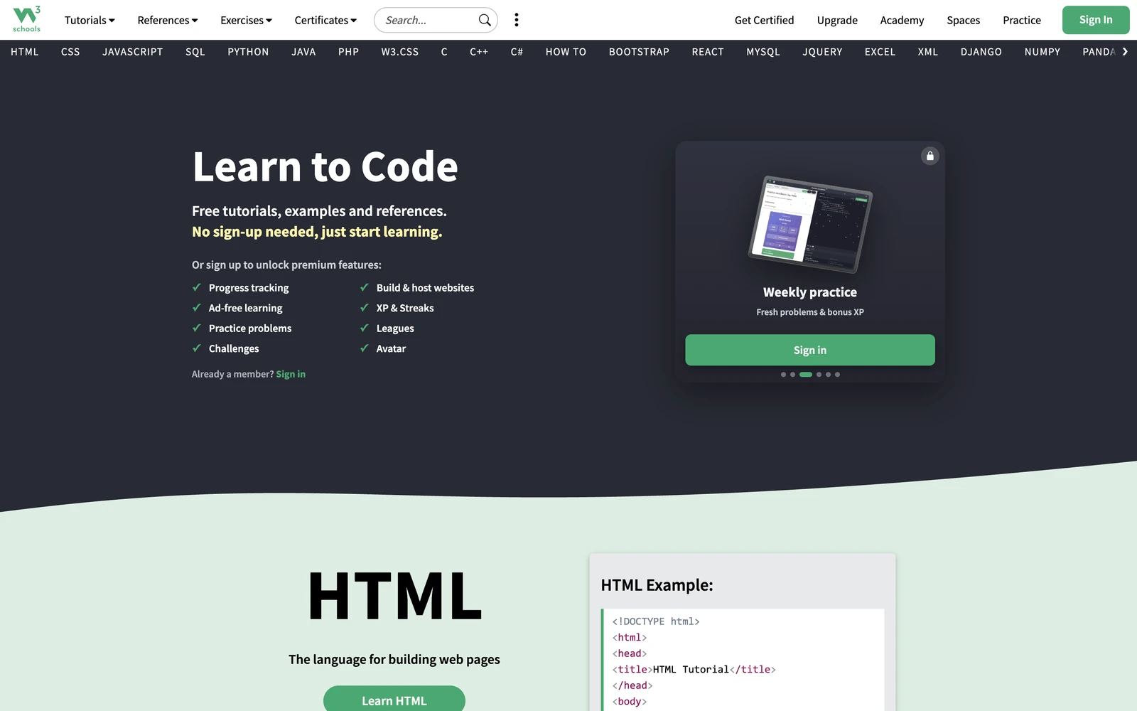 Top screenshot of W3Schools.com