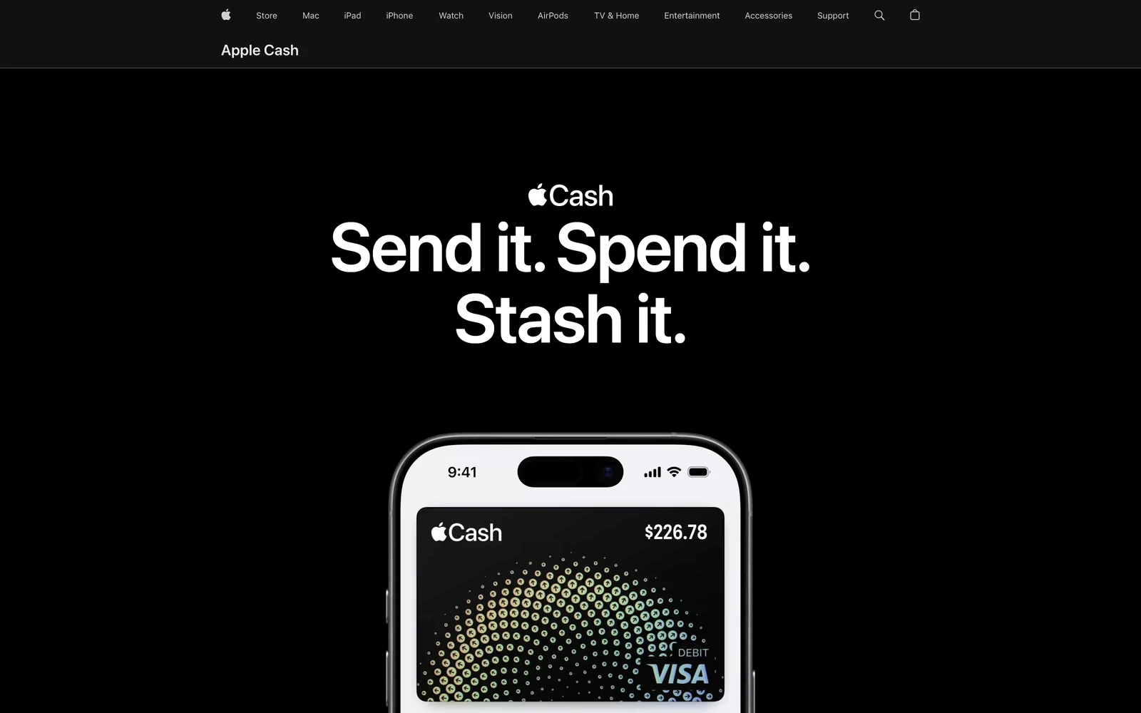 Top screenshot of Apple.com Apple Cash