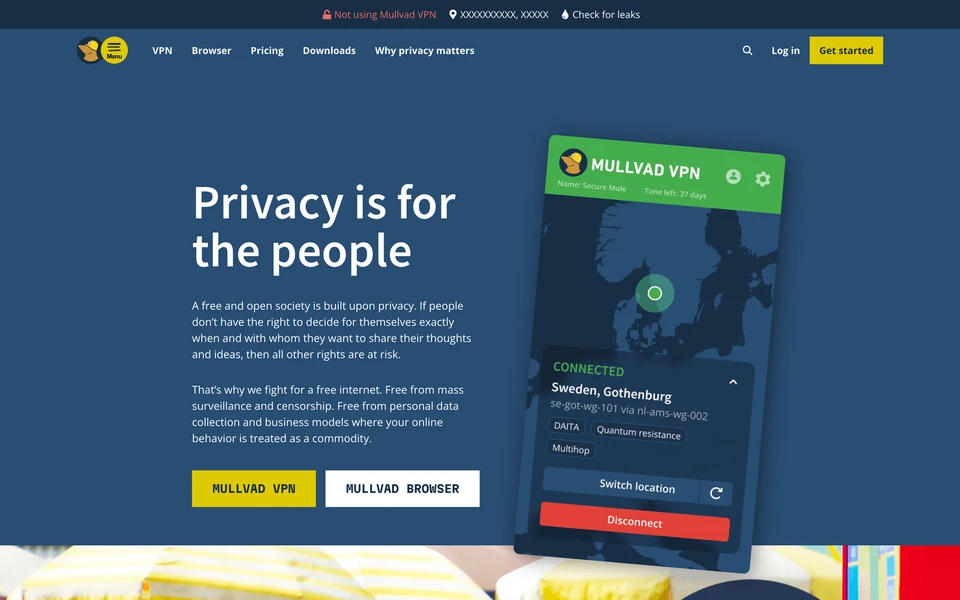 Screenshot of Mullvad.net