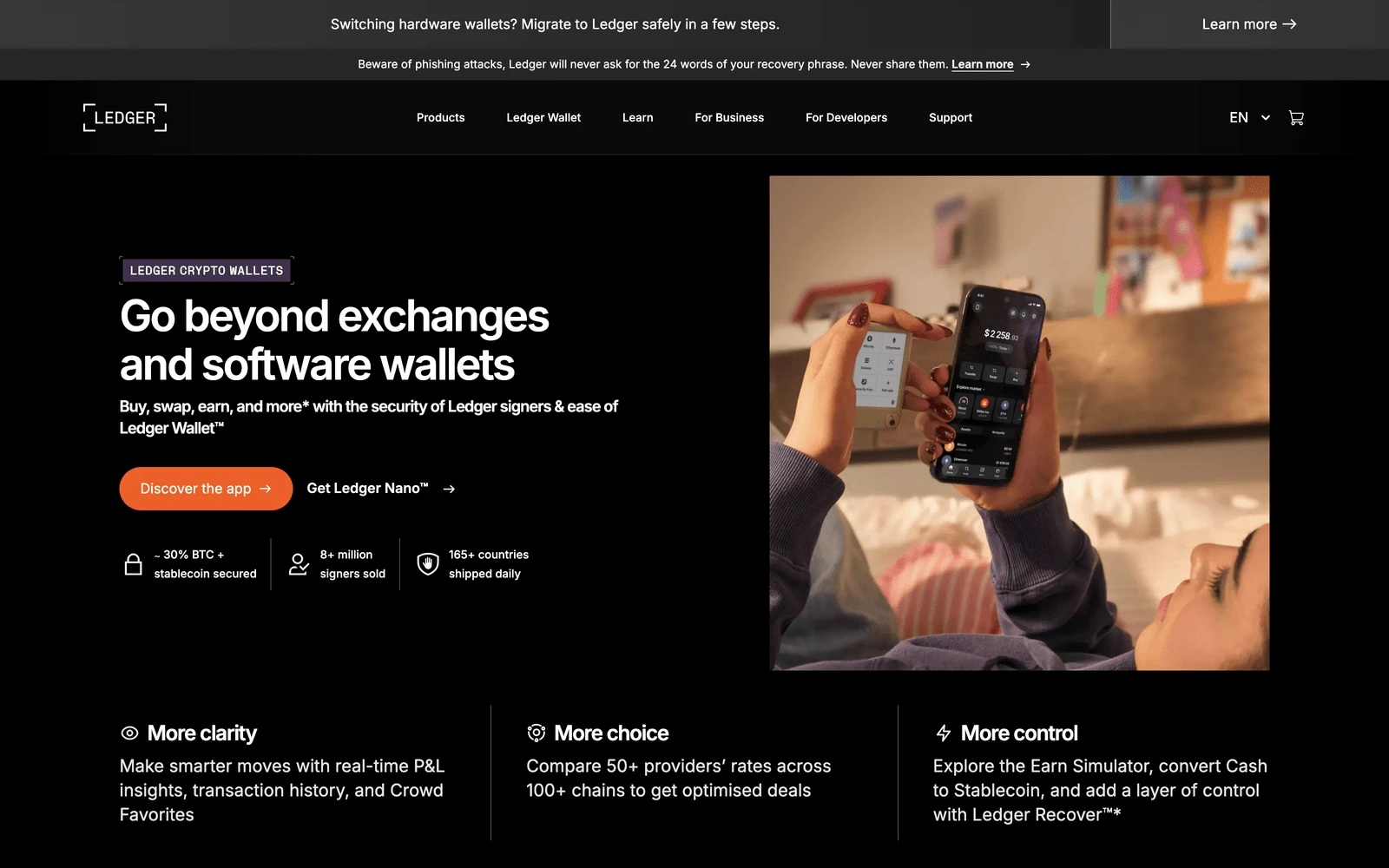 Top screenshot of Ledger.com