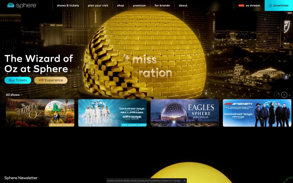 Screenshot of TheSphere.com