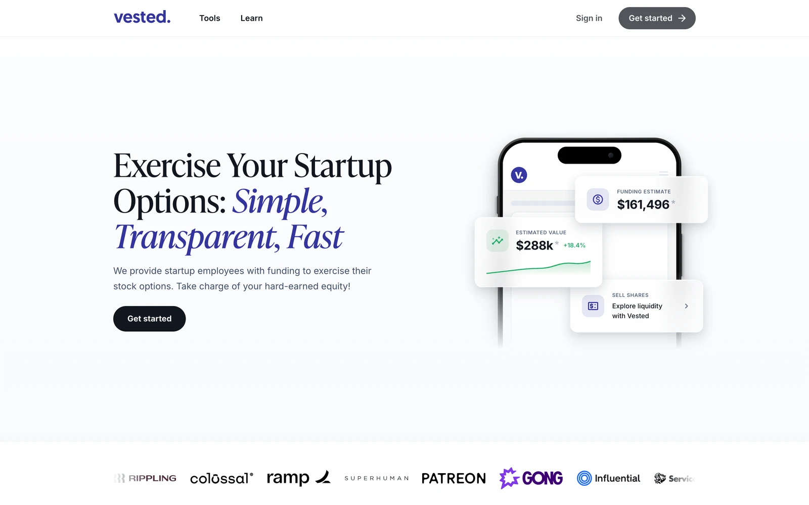Top screenshot of Vested.co
