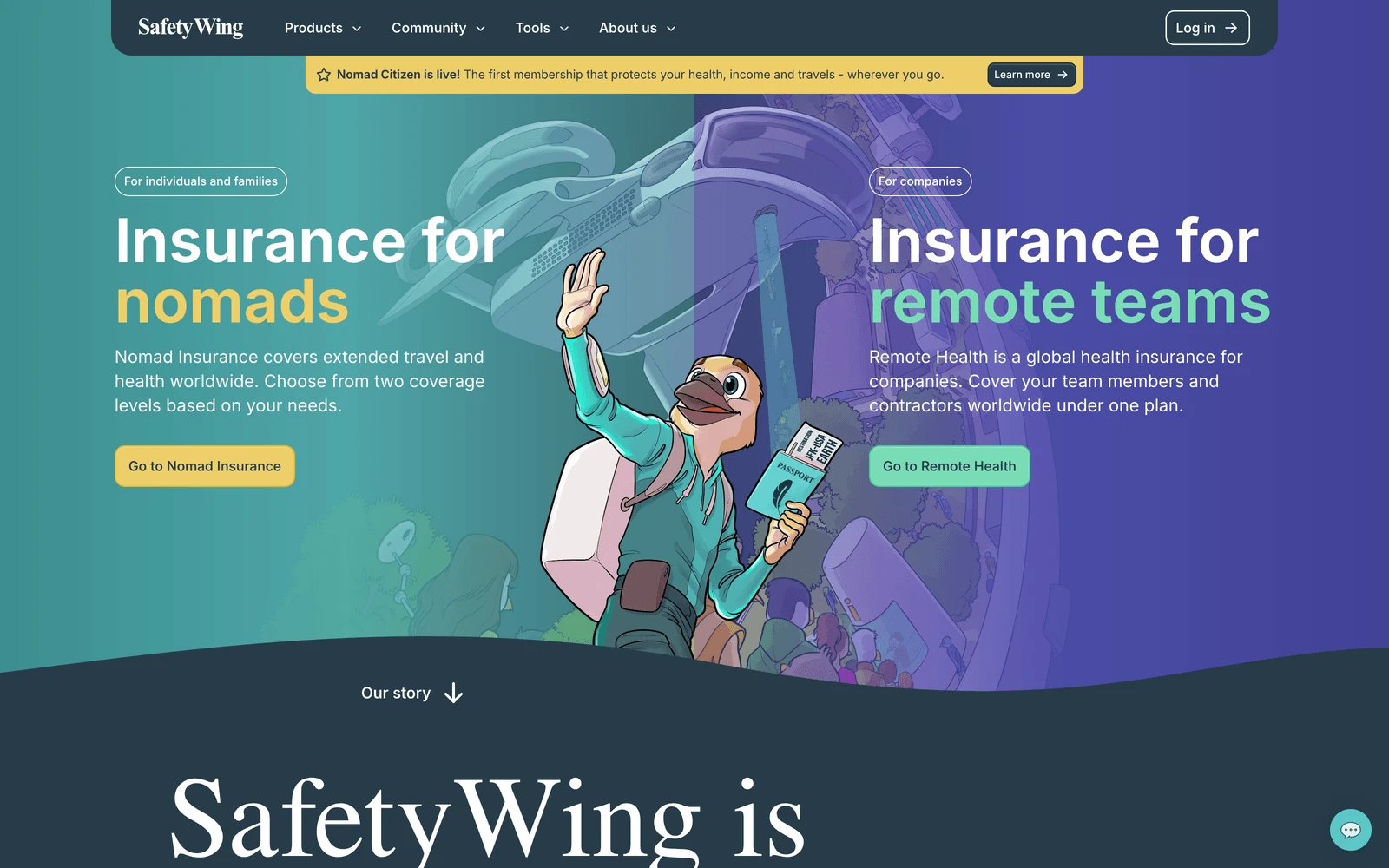 Top screenshot of SafetyWing.com