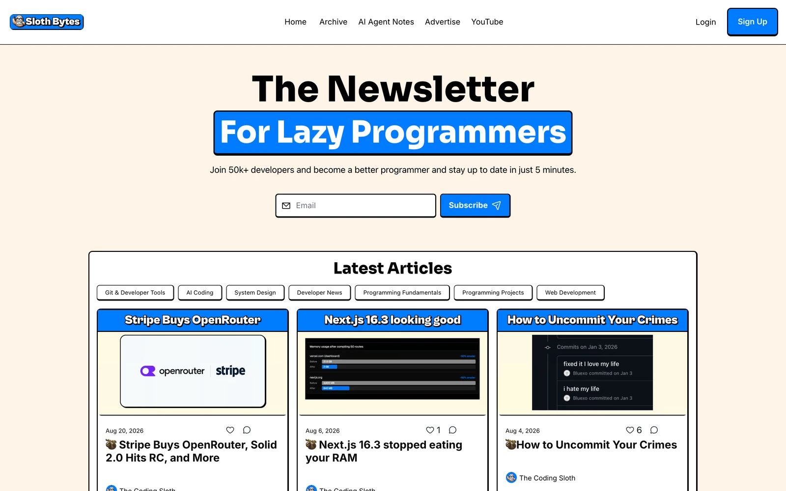 Top screenshot of SlothBytes.dev