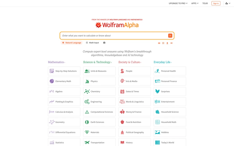 Screenshot of WolframAlpha.com