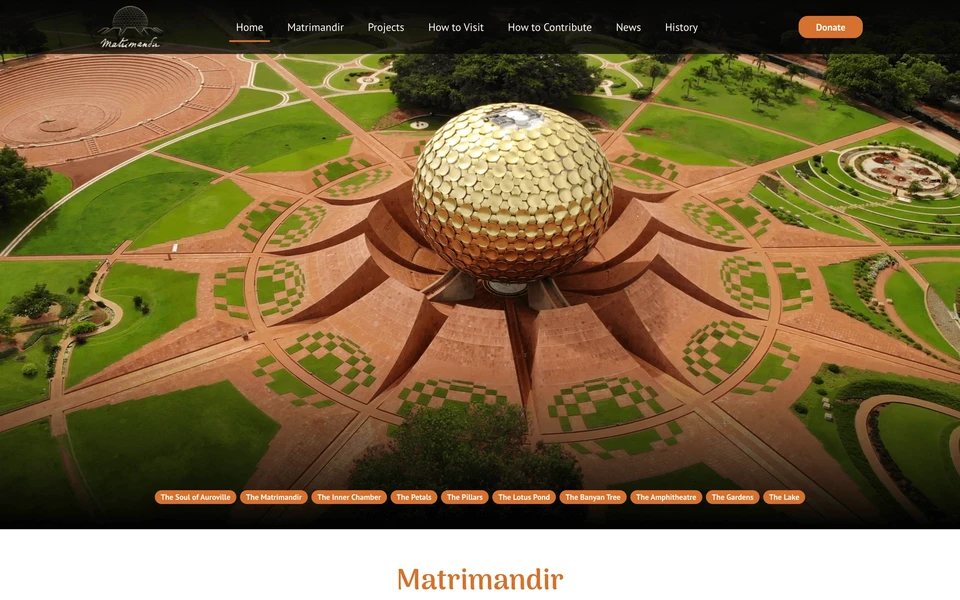 Screenshot of Matrimandir.org