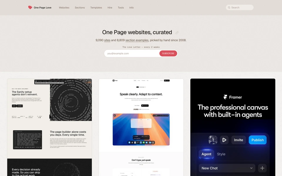 Screenshot of OnePageLove.com
