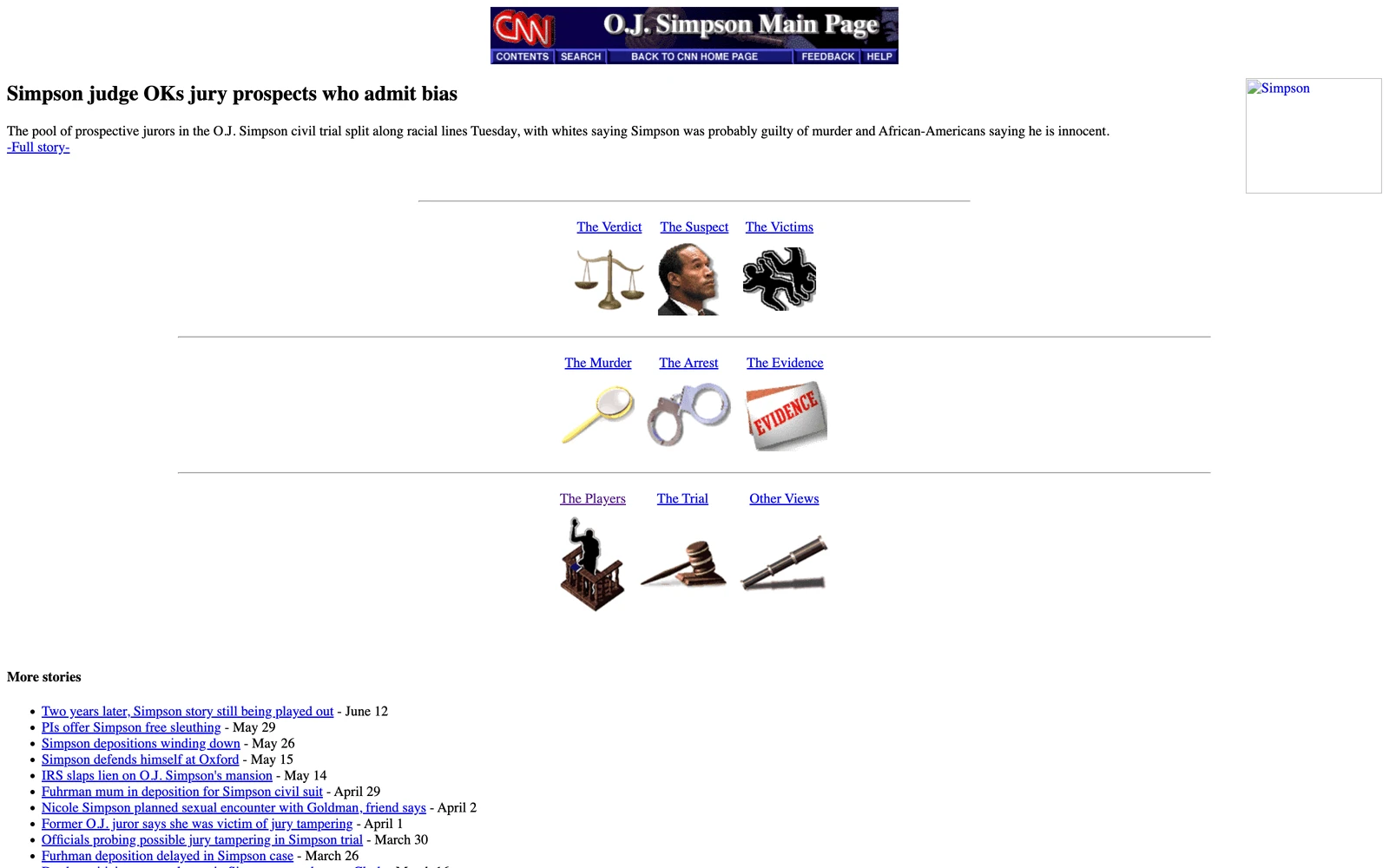 Top screenshot of CNN.com OJ Simpson