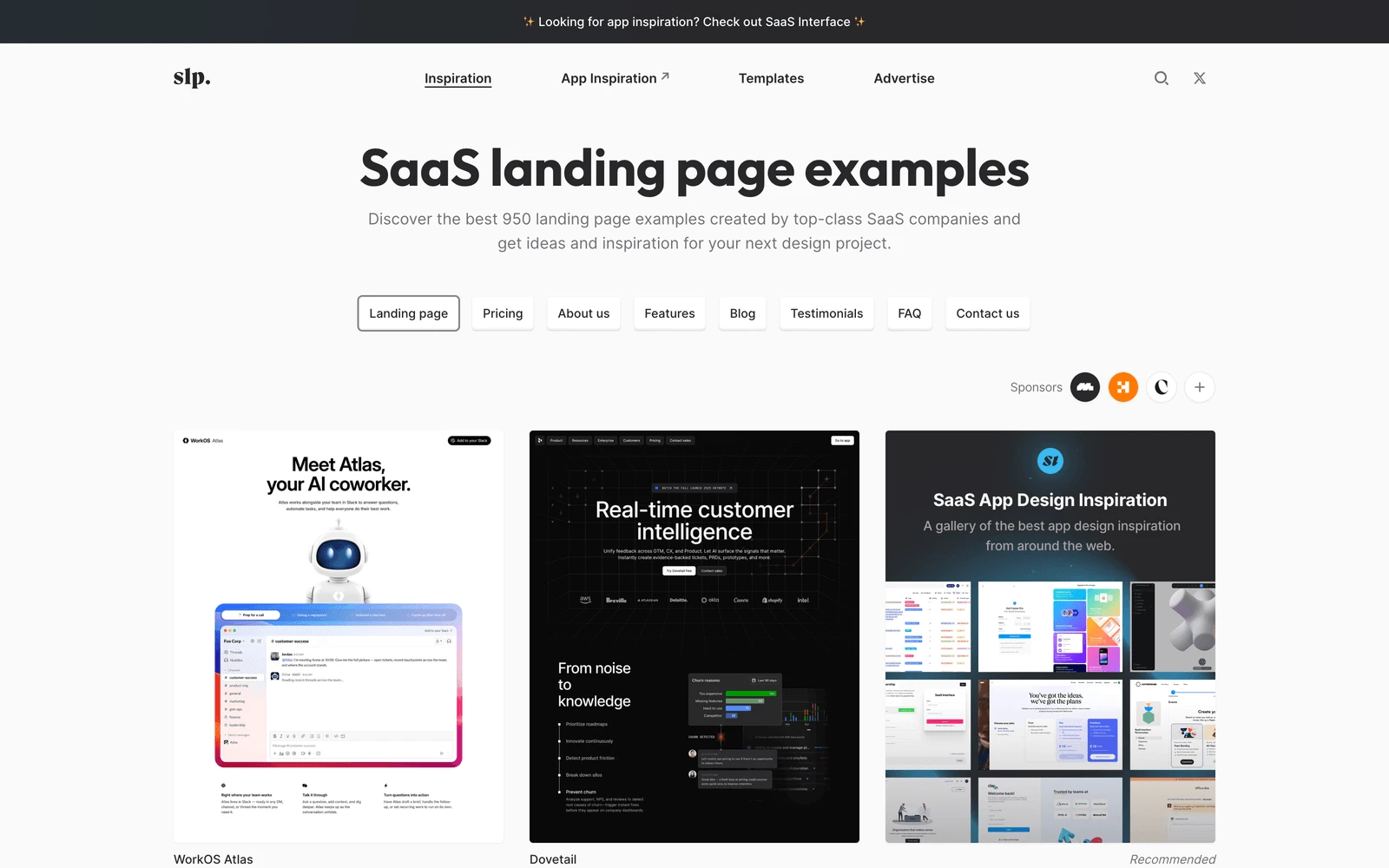 Top screenshot of SaasLandingPage.com