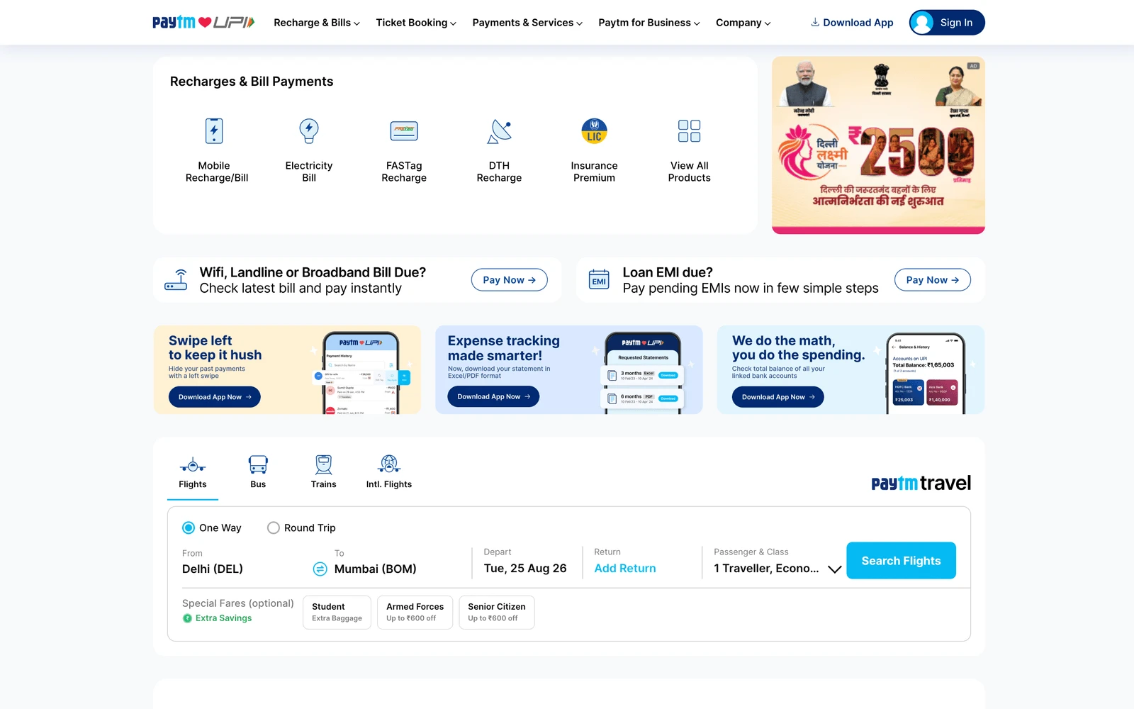 Top screenshot of Paytm.com